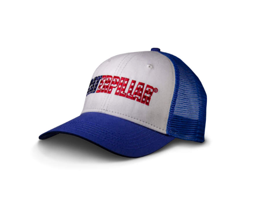 Caterpillar red, white, and blue trucker hat