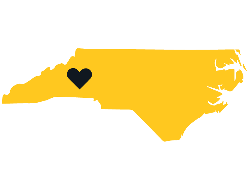 graphic of North Carolina with a heart over western NC